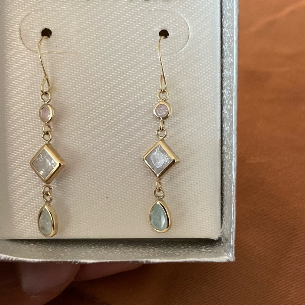 14K Crystal multicolor drop earrings
